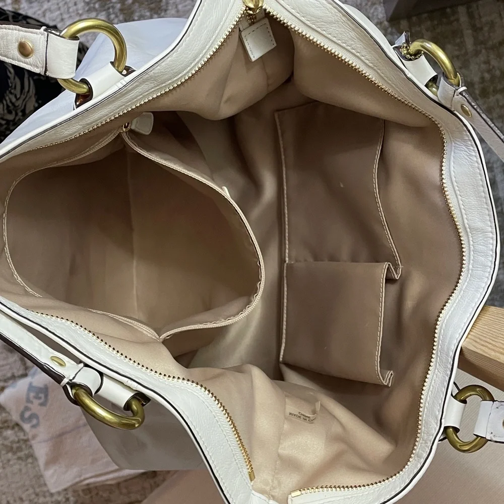 Coach Campbell Leather Izzy Fashion Satchel in Ivory/Brass